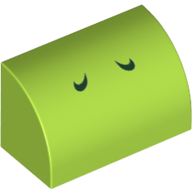 Lego Brick Curved 1 x 2 x 1 No Studs with Dark Green Lines (Yoshi Nostrils) Print / Lime