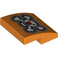 Lego Brick Curved 2 x 2 x 2/3 with Skull and Bones, Red Nose print / Orange