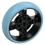 Lego Wheel 57 x 14 with 4 Black Spokes with 2 Holes and Medium Azure Integral Tire