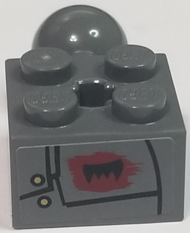 Lego Technic, Brick Modified 2 x 2 with Ball Joint and Axle Hole without Holes in Ball with Black Fang and Bolted Plates Pattern Model Left Side (Sticker) - Set 70012-2