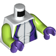 Lego Torso Bodysuit with Dark Purple Side and Zipper Print, Lime Arms, Dark Purple Hands / White