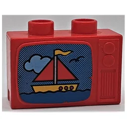 Duplo Television 1 x 2.5 x 1.3 with Red and Yellow Ship Print / Red