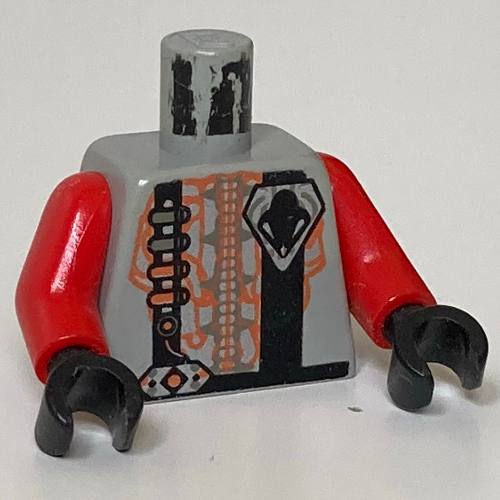 Lego Torso UFO Black Stripes and 4 Pips Print, Red Arms, Black Hands / Light Gray