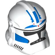Lego Helmet Clone Trooper Phase 2, Closed Front, Holes for Visor with Blue Markings, Black Visor print (Arc Trooper) / White