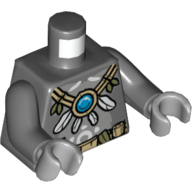 Lego Torso Bare Chest with Utility Belt, Feather and Vine Necklace with Chi Orb Print, Dark Bluish Gray Arms, Light Bluish Gray Hands / Dark Bluish Gray