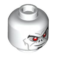 Lego Minifig Head Morbius, Pointy Eyebrows, Red Eyes, Dark Bluish Gray Cheek Lines, Bat Nose, Closed Mouth Smile / Angry with Open Mouth and Fangs Print / White