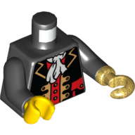 Lego Torso Pirate Captain Jacket with White Ascot / '2012 The LEGO Store Nashville, TN' on Back Print, Black Arms, Yellow Hand Right, Pearl Gold Hook Left / Black