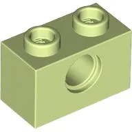 Technic Brick 1 x 2 [1 Pin Hole] / Yellowish Green