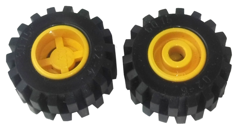 Lego Wheel 11mm D. x 12mm, Hole Round for Wheels Holder Pin with Black Tire 21mm D. x 12mm - Offset Tread Small Wide (6014a / 6015)