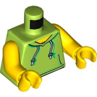 Lego Torso Hoodie with White Drawstrings, and Front Pockets Print, Yellow Arms and Hands / Lime