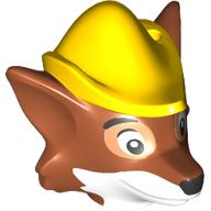 Lego Minifig Head Special Fox with Yellow Hat, White Mouth print (Robin Hood) / Dark Orange