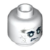 Lego Minifig Head Officer Santos, Gray Cracks and Spots, Bushy Eyebrows, White Eyes, Crooked Frown Print [Hollow Stud] / White