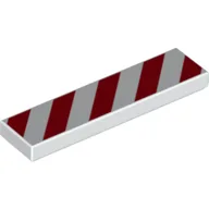 Tile 1 x 4 with Red and White Danger Stripes Red Print