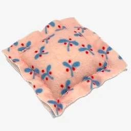 Scala, Pillow 5 x 5 Small with Blue Leaves and Red Berries Print / Light Salmon
