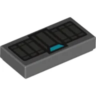 Tile 1 x 2 with Silver Rectangles and Medium Azure Trapezoid Print (Black Widow Cuff) / Dark Bluish Gray