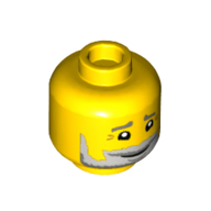 Lego Minifig Head Lighthouse Keeper, Crows Feet, Light Bluish Gray and Dark Bluish Gray Beard, Smile Print / Yellow