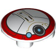 Lego Plate Round 2 x 2 with Rounded Bottom with Droid, Red Border, Black/Gold Lines print (L0-LA59) / White