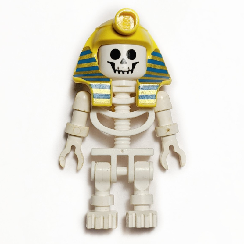 Lego Skeleton, Standard Face, Mummy Headdress, Blue and Gold Stripes