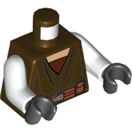 Lego Torso Layered Shirt, Brown Belt Print (Saesee Tiin), White Arms, Black Hands / Dark Brown