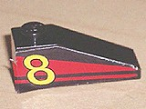 Lego Slope 33 3 x 1 with Yellow Number 8 on Red Stripes Pattern Model Right Side (Sticker) - Set 8818
