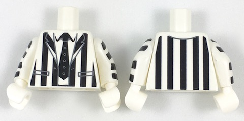 Lego Torso Suit Jacket with Black Vertical Stripes Thick and Black Tie Pattern / White Arms with Black Stripes Pattern / White Hands