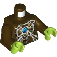 Torso Bare Chest with Spider Web, Dark Tan Spider and Blue Round Jewel (Chi) Print, Dark Brown Arms, Lime Hands / Dark Brown