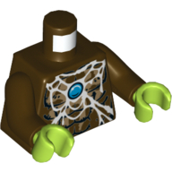Lego Torso Bare Chest with Spider Web, Dark Tan Spider and Blue Round Jewel (Chi) Print, Dark Brown Arms, Lime Hands / Dark Brown