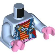 Torso, Jacket with Strap, Gold/Red Stripes Shirt, Bright Pink Stomach Print, Bright Light Blue Arms, Bright Pink Hands / Bright Light Blue