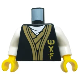 Torso, Ninja Robe, Gold Trim, Asian Symbols, Dragon on Back Print, White Arms, Yellow Hands / Black