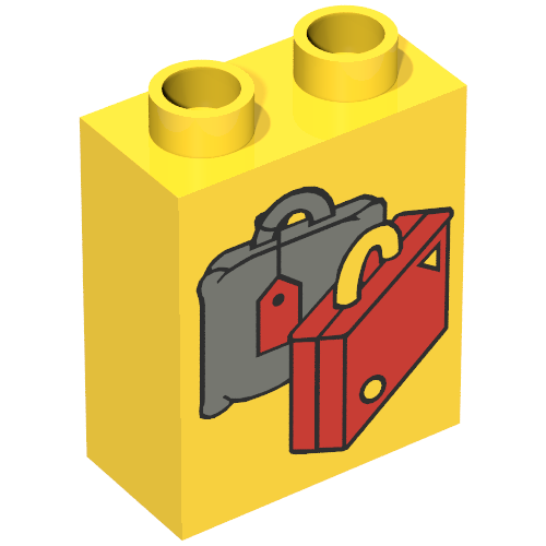 Lego Duplo Brick 1 x 2 x 2 with Suitcases Red and Dark Gray Print / Yellow