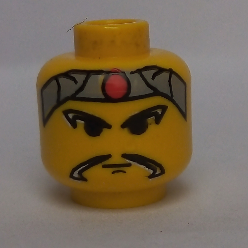 Lego Minifig Head Ninja, Moustache Long, Gray Headband with Red Dot Print [Blocked Open Stud] / Yellow