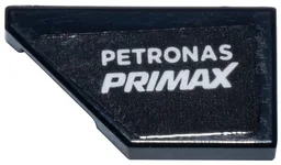 Tile, Modified 1 x 2 Wedge Left with White 'PETRONAS PRIMAX' Logo Pattern (Sticker) - Set 77244