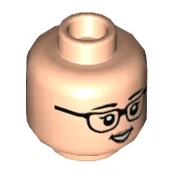 Minifig Head Phyllis Lapin Vance, Glasses, Peach Lips, Smile with Open Teeth / Smiel with Closed Teeth Print / Light Nougat
