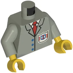 Torso Jacket with Rescue Coast Guard Logo, Red Tie, Buttons Print, Light Gray Arms, Yellow Hands / Light Gray