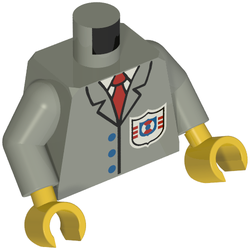 Lego Torso Jacket with Rescue Coast Guard Logo, Red Tie, Buttons Print, Light Gray Arms, Yellow Hands / Light Gray