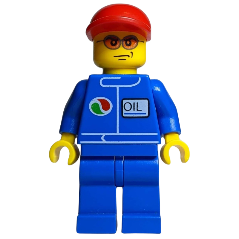 Lego Racer, Blue Jumpsuit with Octan Logo, Red Cap, Orange Sunglasses