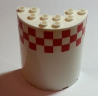 Lego Cylinder Half 3 x 6 x 6 with 1 x 2 Cutout with Red and White Small Checkered Pattern, 13 Squares Per Row (Sticker) - Set 60022