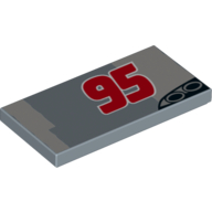 Lego Tile 2 x 4 with Red '95', Exhaust Pipes Print (Lightning McQueen) / Sand Blue