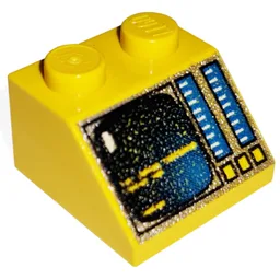 Brick Sloped 45° 2 x 2 with Dark Screen and Blue Controls Print (Aquazone Hydronauts) / Yellow