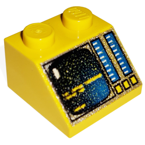 Lego Brick Sloped 45° 2 x 2 with Dark Screen and Blue Controls Print (Aquazone Hydronauts) / Yellow