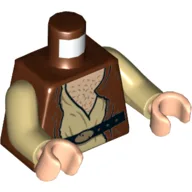 Torso, Robe Open over Tan Tunic and Light Nougat Chest, with Black Belt Print, Tan Arms, Light Nougat Hands / Reddish Brown