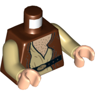 Lego Torso Robe Open over Tan Tunic and Light Nougat Chest, with Black Belt Print, Tan Arms, Light Nougat Hands / Reddish Brown