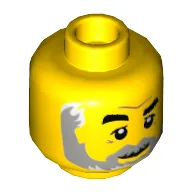 Minifig Head, Thick Eyebrows, Grey Beard and Mustache Print / Yellow