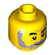 Lego Minifig Head, Thick Eyebrows, Grey Beard and Mustache Print / Yellow