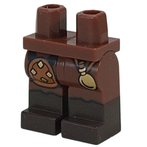 Lego Hips with Reddish Brown Legs and Dark Brown Boots Pattern with Dark Orange Armor, Gold Flask print / Reddish Brown