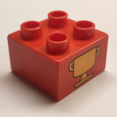 Lego Duplo Brick 2 x 2 with Trophy Cup Print / Red