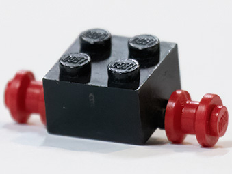 Lego Brick, Modified 2 x 2 with Red Wheels for Dually Tire