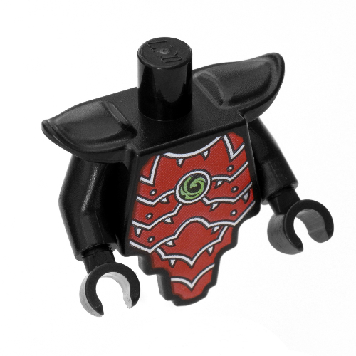 Lego Torso Short and Modified with Armor - Smooth Breastplate with Shoulder Pads - Red Samurai Armor, Gold Chines Symbol in Circle Print / Black
