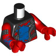 Lego Torso, Jacket, Silver Pins, Zipper, Blue/Red Torn Spider Suit, Silver Spider with 'FNSM' on Back, Black Cufflinks with Silver Spikes, Blue Webbings on Arms print, Red Arms and Hands / Black