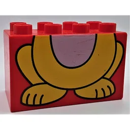 Duplo Brick 2 x 4 x 2 with Yellow Cat, Bottom Half Print / Red